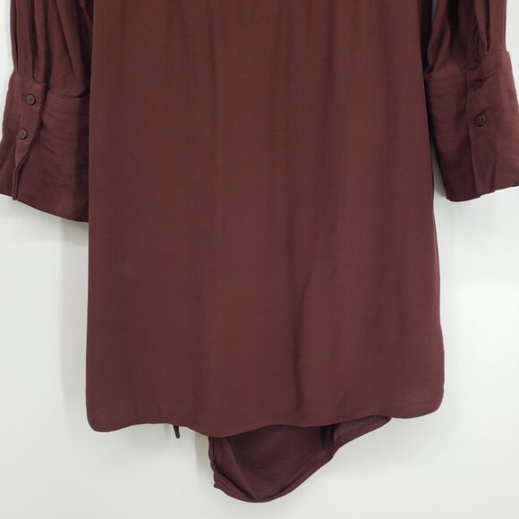 MNG Mango Bow Wrap Mini Dress 8 Long Sleeve Collared Shirt Style Brown - Picture 10 of 11